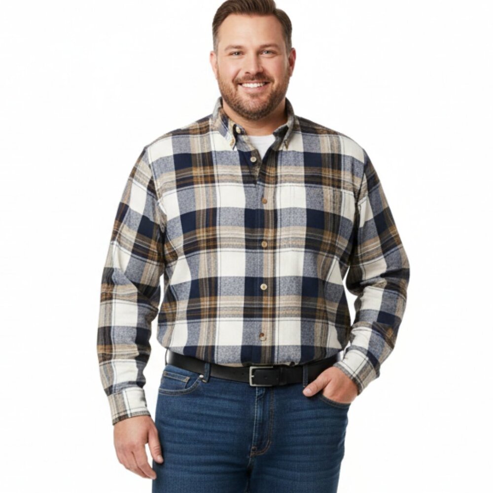 RedHead Tan & Blue Flannel Plaid Checks Long Sleeve Shirt 2XLT